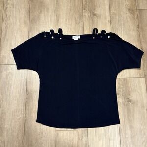 Carmen Marc Valve Navy Blue Cold Shoulder Satin Soft Blouse Business Work Small